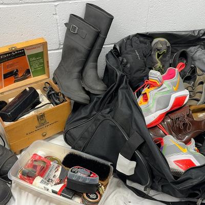 Large Shoe & Boot Lot – Nike, Adidas, Ronson Shoe Polisher, Winter Gear