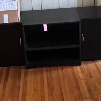 Long Low Media Console / Credenza – Dark Finish, 3-Section Storage