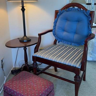 Antique Vintage French Corner: Chair, Table, Footstool