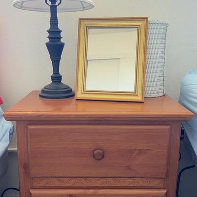 Wooden Nightstand & Lamp (#1)