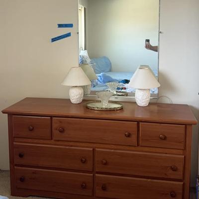 Wooden Dresser & Lamps