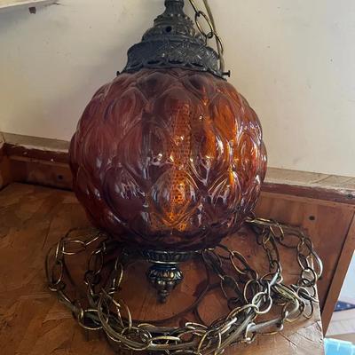 Vintage Amber Hanging Lamp & Chain