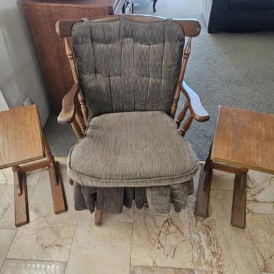 Wing Back Spring Rocking Chair With 2 End Tables