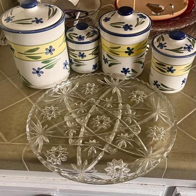 Sarah Kitchen Floral Canisters And Decorative Glass Plate