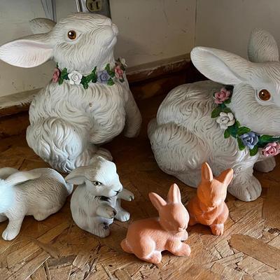 Ceramic Light Grey Bunnies & Small Terra Cotta Bunnies