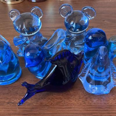 Vintage Cobalt Blue Glass Animal Figurines