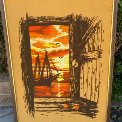 1970’s Sailboat Sunset Textile Wall Art