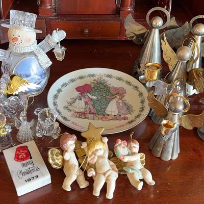 Vintage Christmas Lot: Crystal Glass, Porcelain, Brass