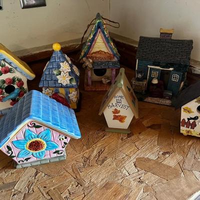 Ceramic & Wood Tiny Decorative Bird Houses