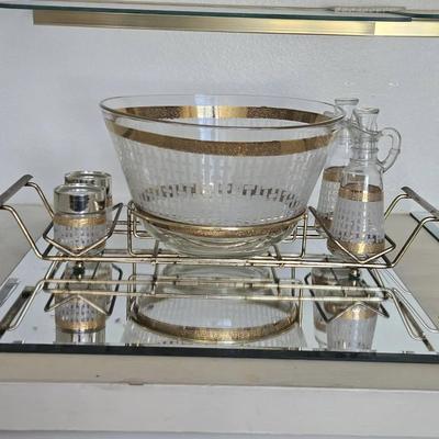Glass Salad Serving Set with Gold Detail