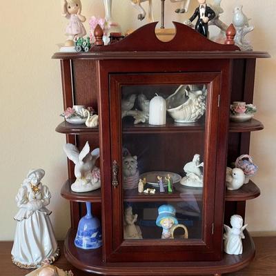 Vintage Wall Cabinet & Porcelain Figurines 