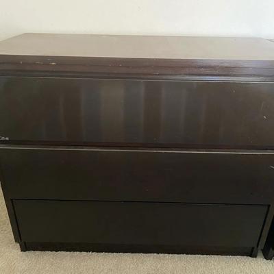 Low 3-Drawer Particle Board Dresser / Credenza – Dark Wood-like Finish