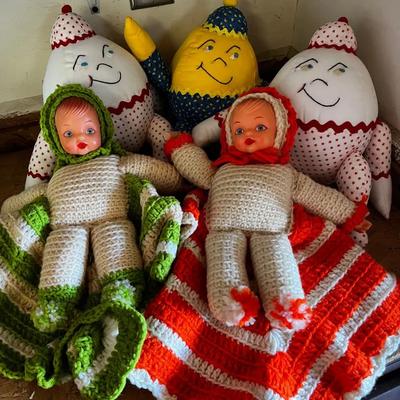 Vintage Handmade Humpty Dumpty Dolls & Crotched Dolls