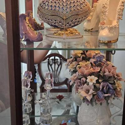 Display Cabinet With Crystal And Porcelain Collectibles