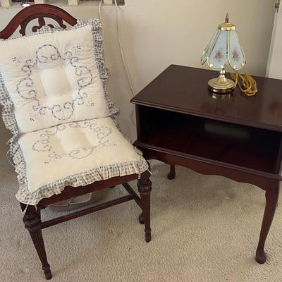 Vintage French Mahogany Chair & Table with Petal Lamp