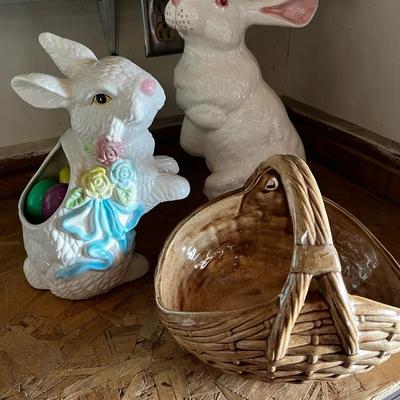 Ceramic Bunnies & Easter Basket