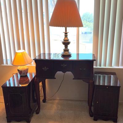 Antique Vintage French Mahogany Table Set & Lamps