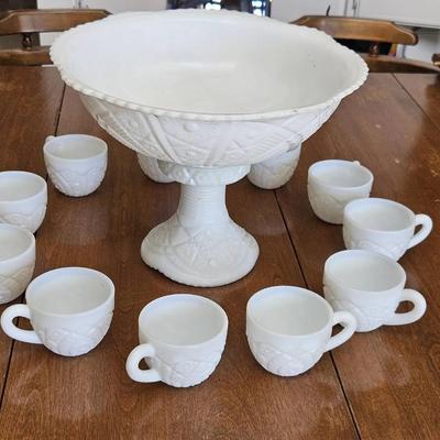 Milk Glass Punch Bowl Set 