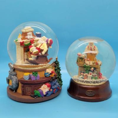(2) Snowglobes: Norman Rockwell & Music Box Santa