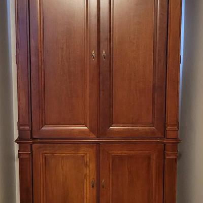 Large 4-Door Entertainment Armoire by Hooker, Brass Handles, Inside Plugs