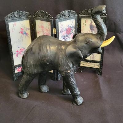 Leather Elephant & Mini Japanese Screen