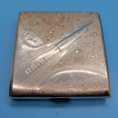 Vintage Soviet-Era Cigarette Case Commemorating Yuri Gagarin's Historic Vostok 1 Flight