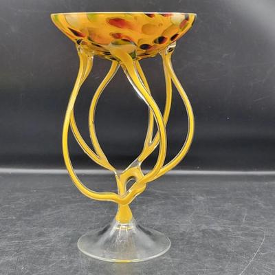 Vintage Kozefina Krosno Hand Blown Art Glass Compote
