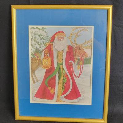 Vintage Father Christmas Framed Print by Nadine Harper 17" x 21"