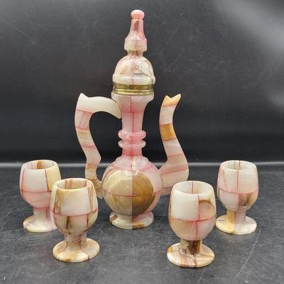 Pink Onyx Pitcher And Cups