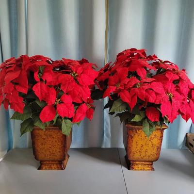 (2) Large Potted Artificial Poinsettias