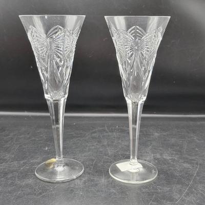Pair of Waterford Crystal Millennium Series "Happiness" Champagne Flutes