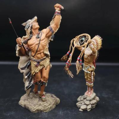 (2) Hamilton Collection Native American Figurines: "Spirit Of The Wolf" & Protector Of Dreams
