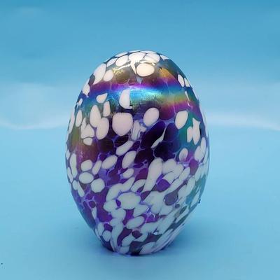 Iridescent Art Glass Egg Paperweight