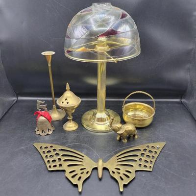Brass Trinkets & Gold Candle Lamp With Glass Shade