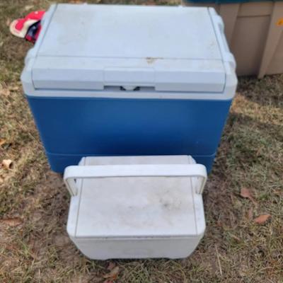 (2) Coolers: Coleman Powerchill Thermoelectric Cooler w/ vehicle and wall adapter, Igloo 6pk cooler