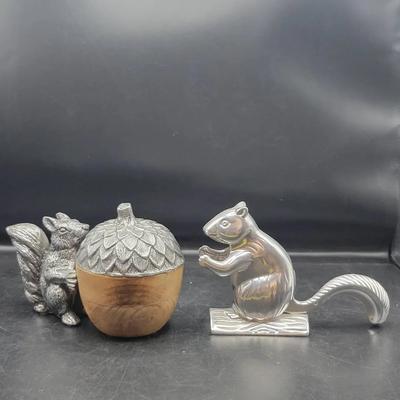 Pottery Barn Metal/Wood Squirrel & Acorn, Squirrel Nut Cracker