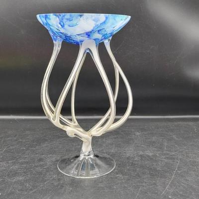 Vintage Kozefina Krosno Hand Blown Art Glass Compote