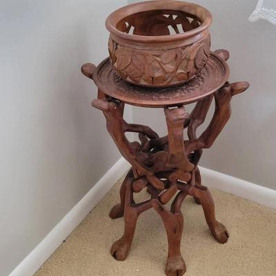 Vintage Hand Carved Camel Head Plant Stand
