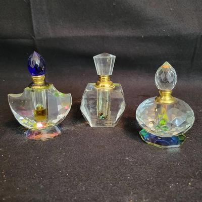 (3) Iridescent Crystal Perfume Bottles