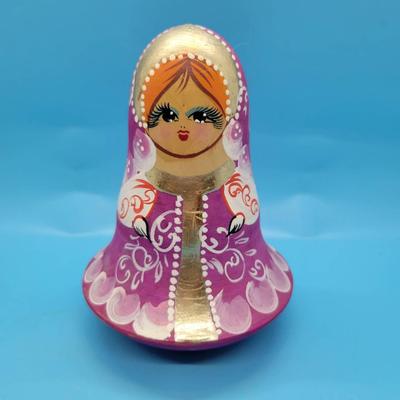Vintage Bosnian Hand Painted Wooden Wobbly Doll with Bell