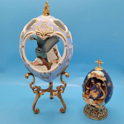 (2) Franklin Mint House of Faberge Collectible Eggs: Bluebird & The Nativity