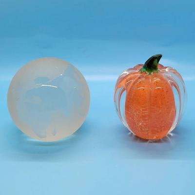 (2) Paperweights: Globe by Silvestri, Art Glass Pumpkin