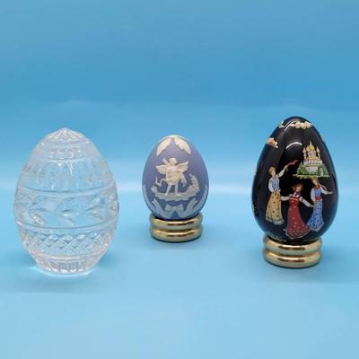 (3) Franklin Mint Collectible Eggs: Parian, Cut Crystal, Russian Lacquer