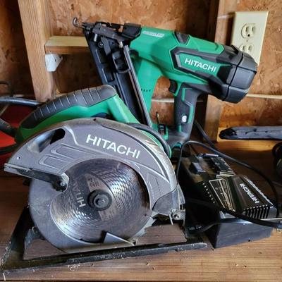 (2) Hitachi Power Tools: Corded 7 1/4" Circular Saw, Cordless Finish Nailer (w/battery, no charger)