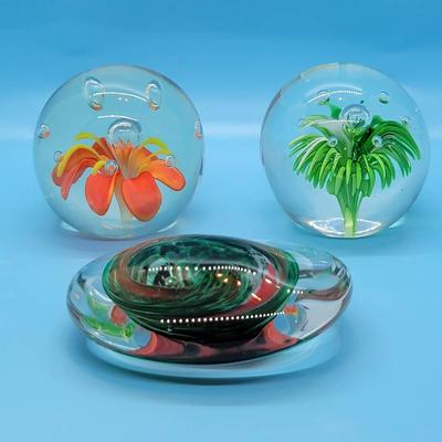 (3) Art Glass Paperweights