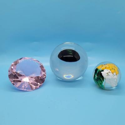(3) Glass Paperweights