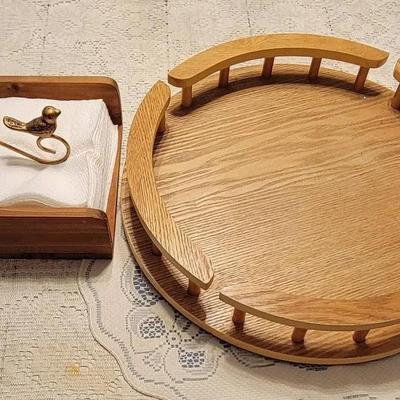 Wooden Table Decor: Napkin Holder, Lazy Susan