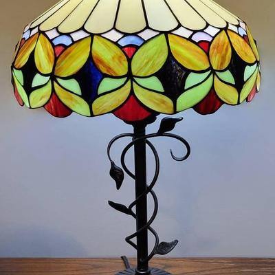 23" Stained Glass Style (Resin) Table Lamp with Metal Base