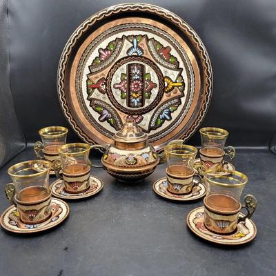 Turkish Copper And Enamel Coffee Set