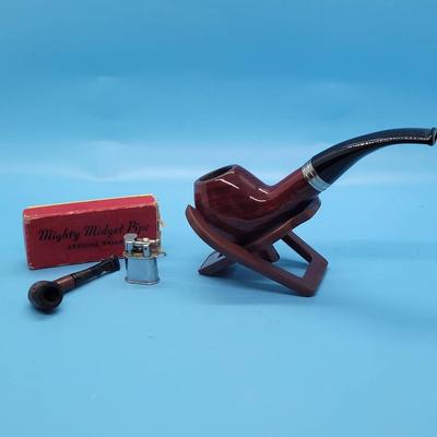 (2) Pipes: Mighty Midget Pipe, Mini Lighter, Pipe with Stand